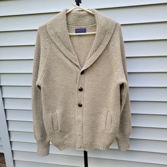 Vintqge Pendleton Men's Tan Shawl Collar Cardigan 100% Virgin Wool - Picture 1 of 8